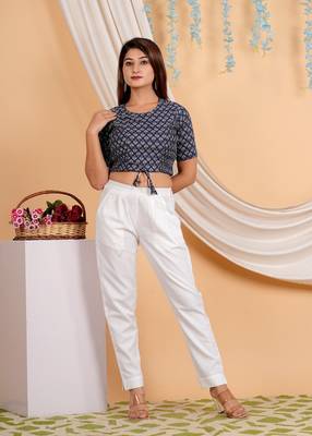 Women's Cotton Floral Printed Regular Blouse Blue 1