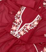 Navy blue embroidered floral  silk unstitched dress material