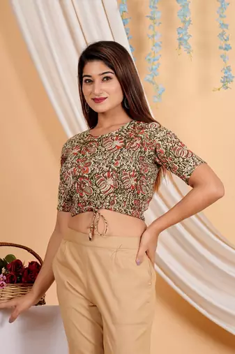 Women's Cotton Ajrakh Printed Regular Blouse Multicolor