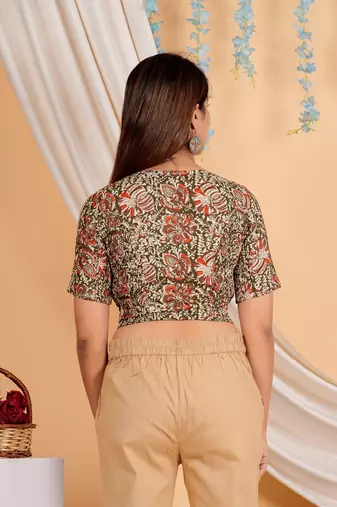 Women's Cotton Ajrakh Printed Regular Blouse Multicolor