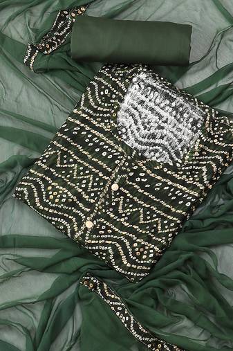 Green printed bandhani block print viscose rayon unstitched dress material