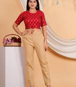 Women's Cotton Floral Gold Printed Regular Blouse Red