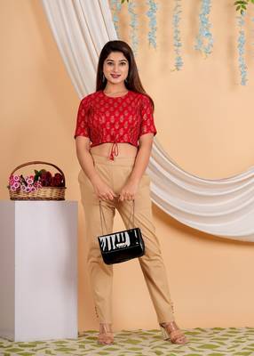 Women's Cotton Floral Gold Printed Regular Blouse Red 4