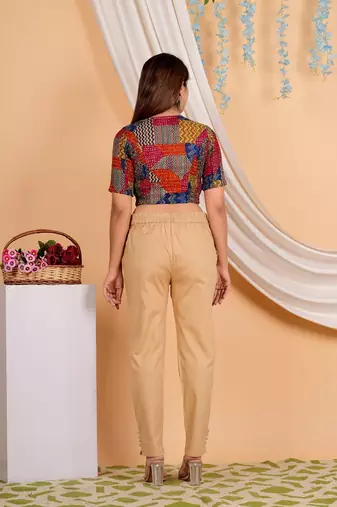 Women's Rayon Geomatrical Patch Printed Regular Blouse Multicolor