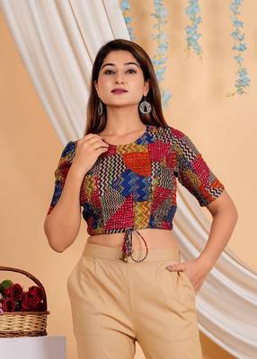 Women's Rayon Geomatrical Patch Printed Regular Blouse Multicolor 4