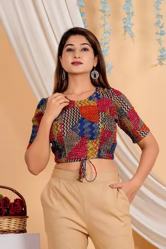Women's Rayon Geomatrical Patch Printed Regular Blouse Multicolor