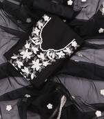Black embroidered floral  silk blend unstitched dress material