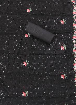 Black embellished floral  georgette unstitched dress material 3