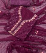 Wine embellished floral  georgette unstitched dress material