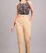 Women's Cotton Black Floral Handblock Printed Freesize Backless Blouse Black