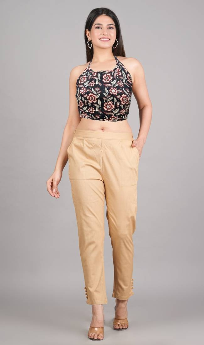 Women's Cotton Black Floral Handblock Printed Freesize Backless Blouse Black