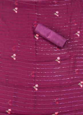 Wine embellished floral  georgette unstitched dress material 2