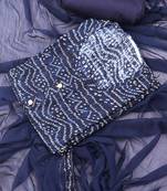 Navy blue printed bandhani block print viscose rayon unstitched dress material