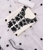 Off white embroidered floral  silk blend unstitched dress material