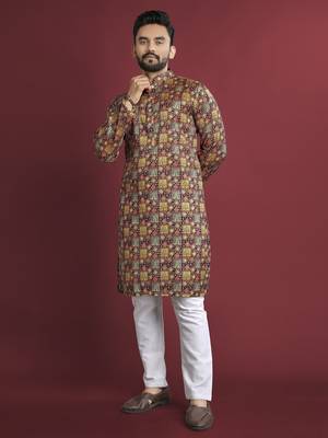 Multicolour printed pure silk straight kurta 2