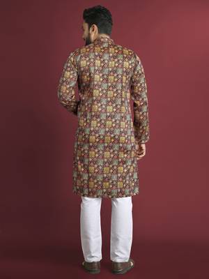 Multicolour printed pure silk straight kurta 3
