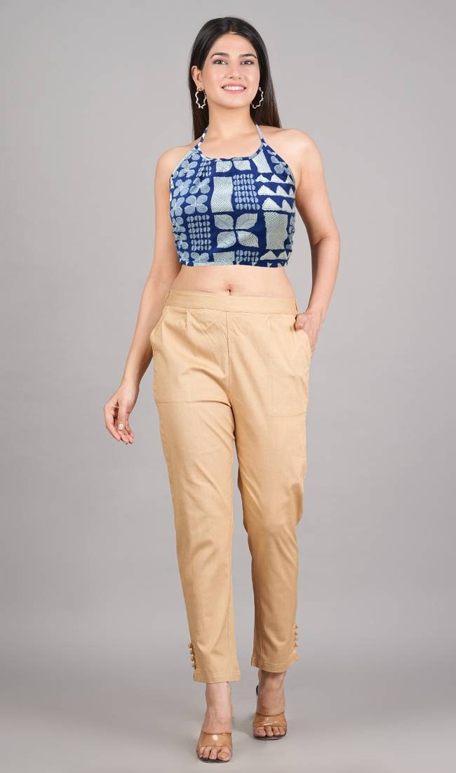 Women's Cotton Blue Geomatrical Handblock Printed Freesize Backless Blouse Blue