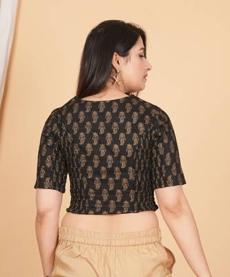 Women's Cotton Golden Floral Printed Regular Blouse Black 3