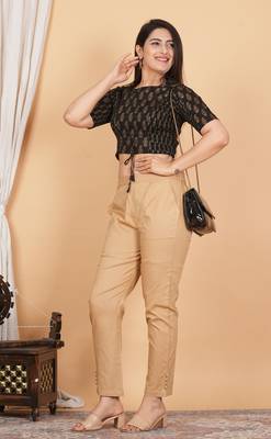 Women's Cotton Golden Floral Printed Regular Blouse Black 4