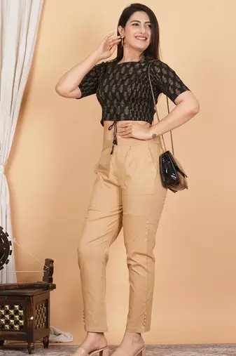 Women's Cotton Golden Floral Printed Regular Blouse Black