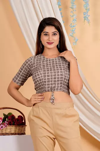 Women's Cotton Geomatrical Printed Regular Blouse Brown
