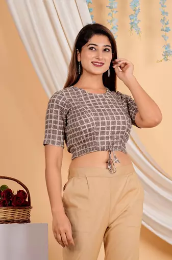 Women's Cotton Geomatrical Printed Regular Blouse Brown