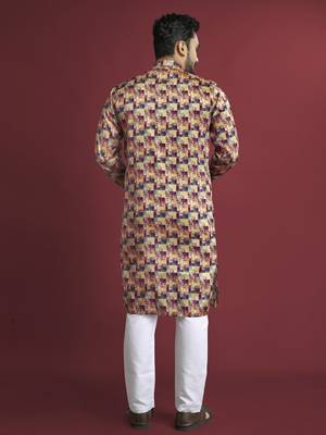 Multicolour printed pure silk straight kurta 3