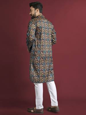 Multicolour printed pure silk straight kurta 2