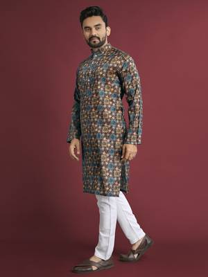 Multicolour printed pure silk straight kurta 3