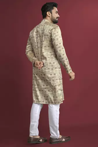 Multicolour printed pure silk straight kurta
