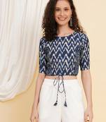 Women's Cotton Zig Zag Printed Regular Blouse Blue
