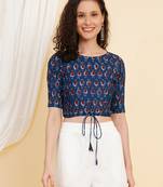 Women's Cotton Floral Printed Regular Blouse Blue