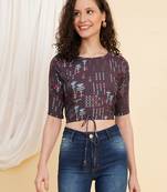 Women's Rayon Floral Printed Regular Blouse Grey