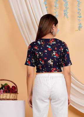 Women's Cotton Floral Printed Regular Blouse Blue 2