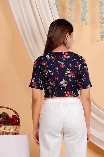 Women's Cotton Floral Printed Regular Blouse Blue