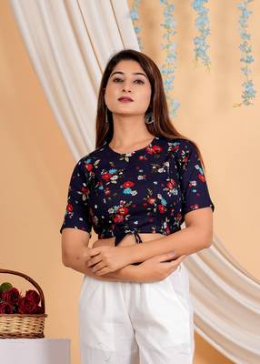 Women's Cotton Floral Printed Regular Blouse Blue 5