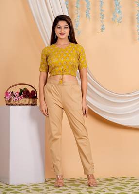 Women's Cotton Lurex Floral Printed Regular Blouse Mustard 1