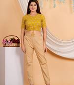 Women's Cotton Lurex Floral Printed Regular Blouse Mustard