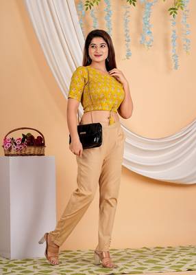 Women's Cotton Lurex Floral Printed Regular Blouse Mustard 3