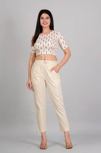 Women's Rayon Ikat Printed Regular Blouse White