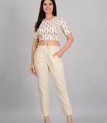 Women's Rayon Ikat Printed Regular Blouse White