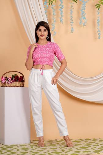 Women's Cotton Floral Printed Regular Blouse Pink