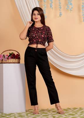 Women's Cotton Kalamkari Printed Regular Blouse Black 1