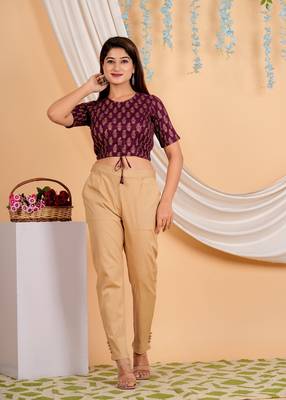 Women's Cotton Golden Floral Buti Printed Regular Blouse Wine 1