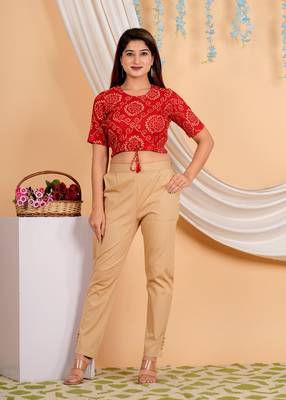 Women's Cotton Bandhej Printed Regular Blouse Red 1