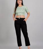 Women's Rayon Ikat Printed Regular Blouse Green