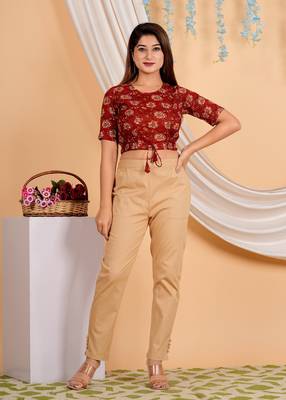 Women's Cotton Floral Printed Regular Blouse Maroon 1