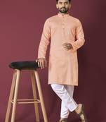 Orange solid soft jacquard silk straight kurta