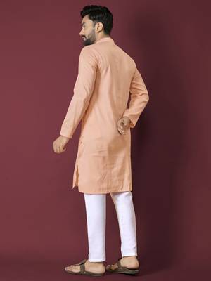 Orange solid soft jacquard silk straight kurta 2
