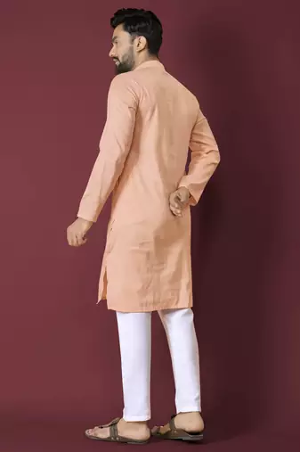 Orange solid soft jacquard silk straight kurta